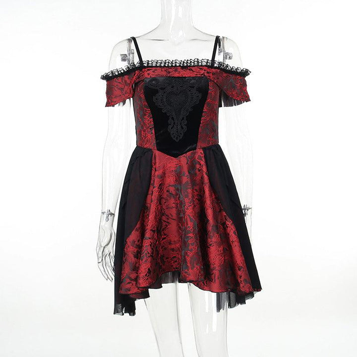 details of a red and black gothic lolita sexy short dress