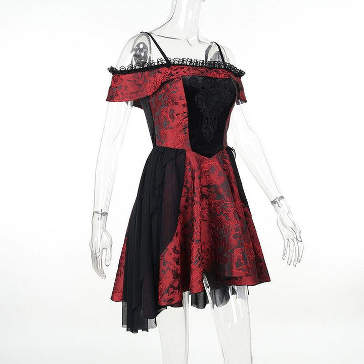 details of a red and black gothic lolita sexy short dress