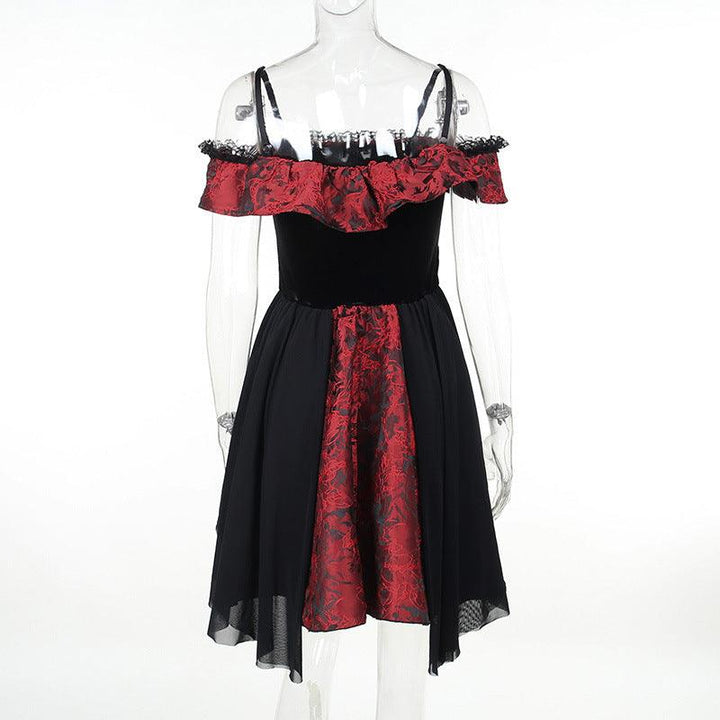 details of a red and black gothic lolita sexy short dress