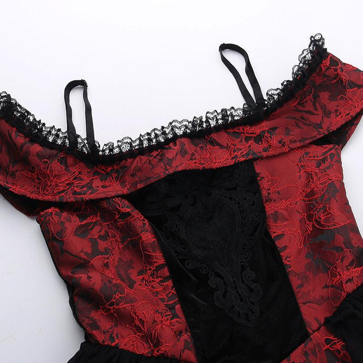 details of a red and black gothic lolita sexy short dress