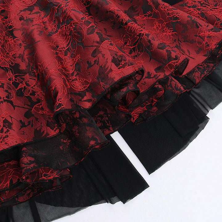 details of a red and black gothic lolita sexy short dress