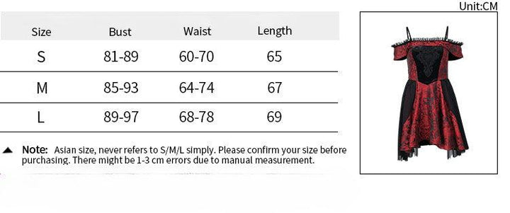 size chart of a red and black gothic lolita sexy short dress