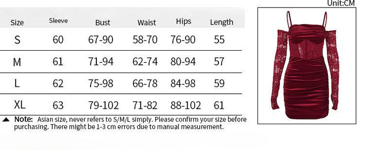 size chart of a red sleeveless gothic wedding dress with lace sleeve