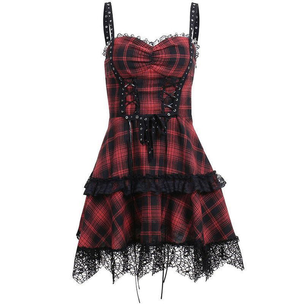 a red and black gothic corset dress