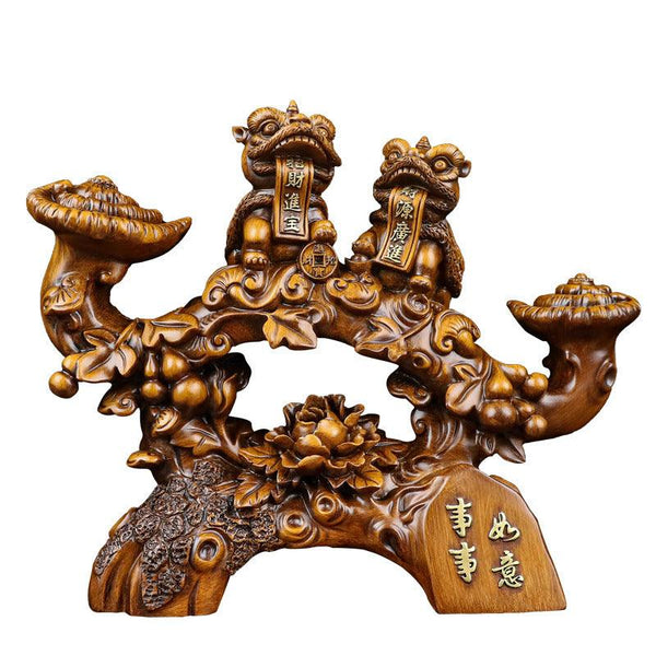 ruyi gourd lotus dancing lion carving resin ornament