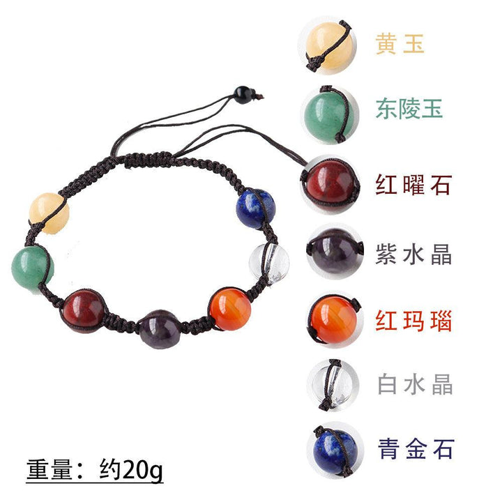 details and size of seven chakra gemstone round bead crystal bracelet