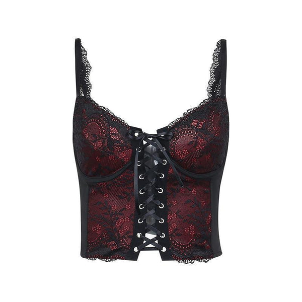 a sexy lace black and red gothic backless strappy tank top