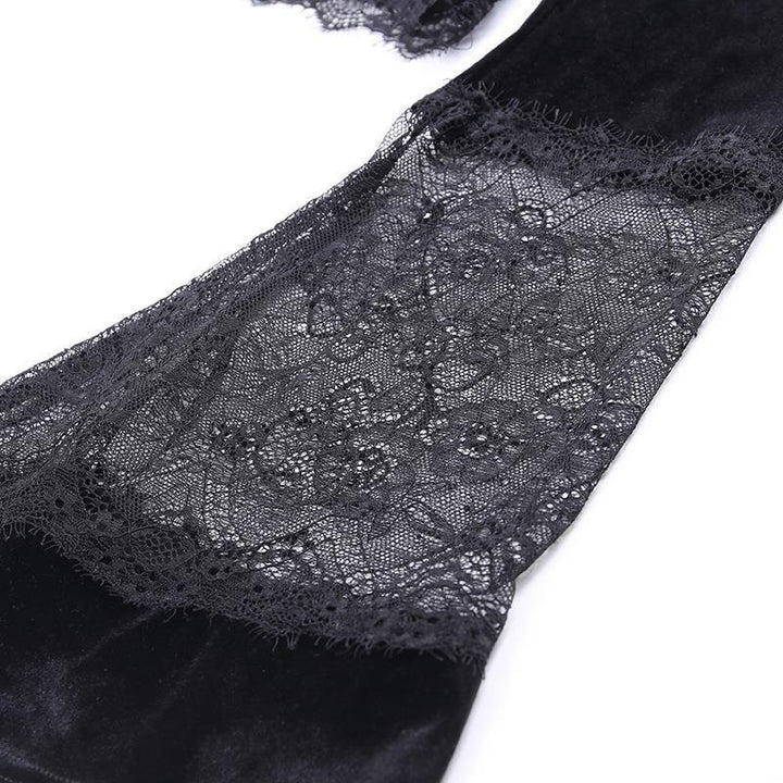 details of a sexy neckless lace long sleeve top shirt