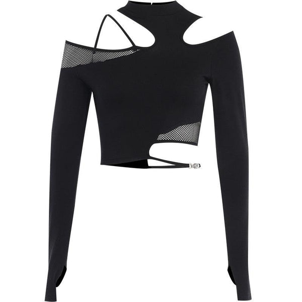 a sexy slim mesh patchwork long sleeve top