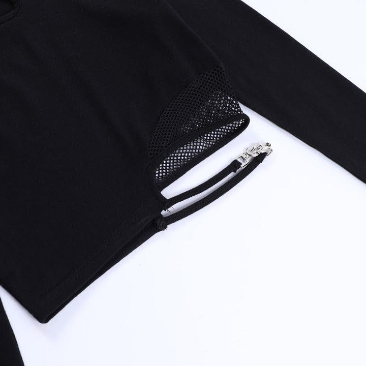 details of a sexy slim mesh patchwork long sleeve top