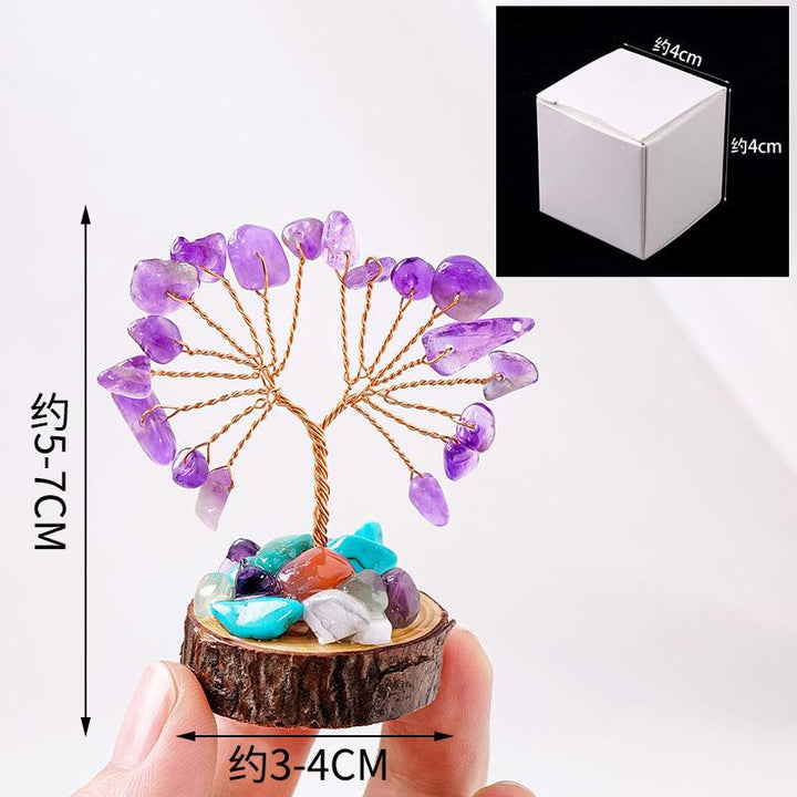 size of small natural crystal bonsai tree with wood stump base