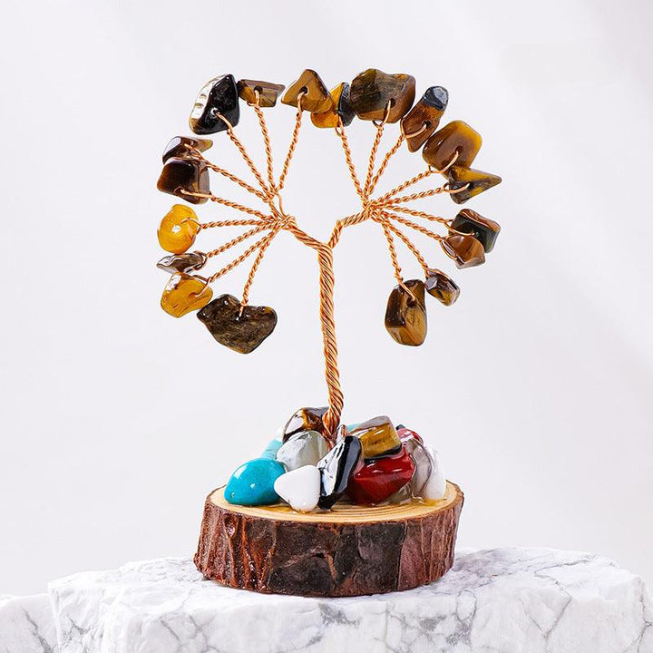 small Tiger’s Eye crystal bonsai tree with wood stump base