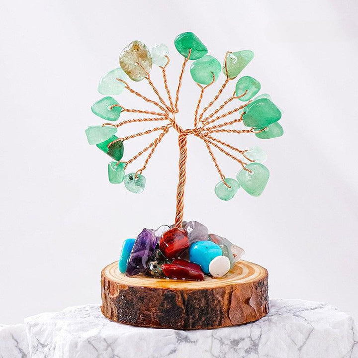 small Green Onyx crystal bonsai tree with wood stump base