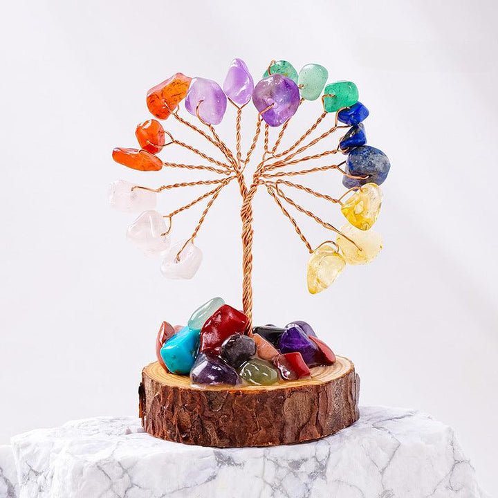 small rainbow crystal bonsai tree with wood stump base