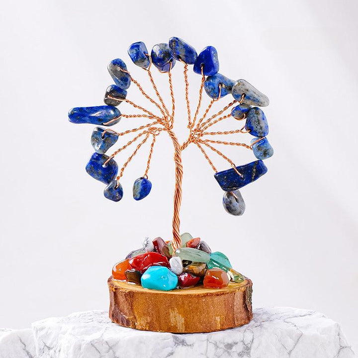 small Lapis Lazuli crystal bonsai tree with wood stump base