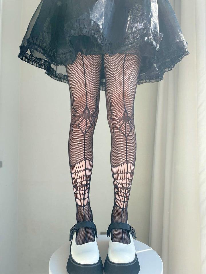 spider pattern pantyhose sexy black silk fishing net stockings