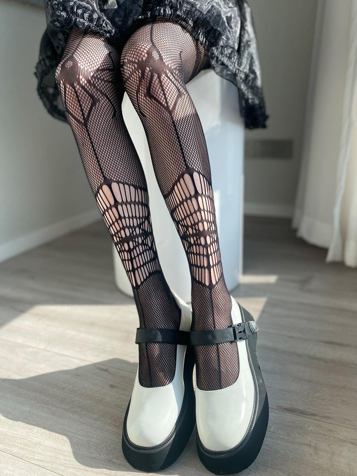 spider pattern pantyhose sexy black silk fishing net stockings