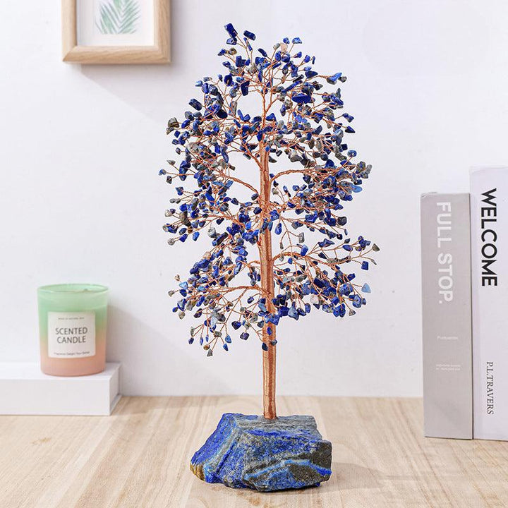 lapis lazuli tall crystal bonsai tree with handcrafted copper wire