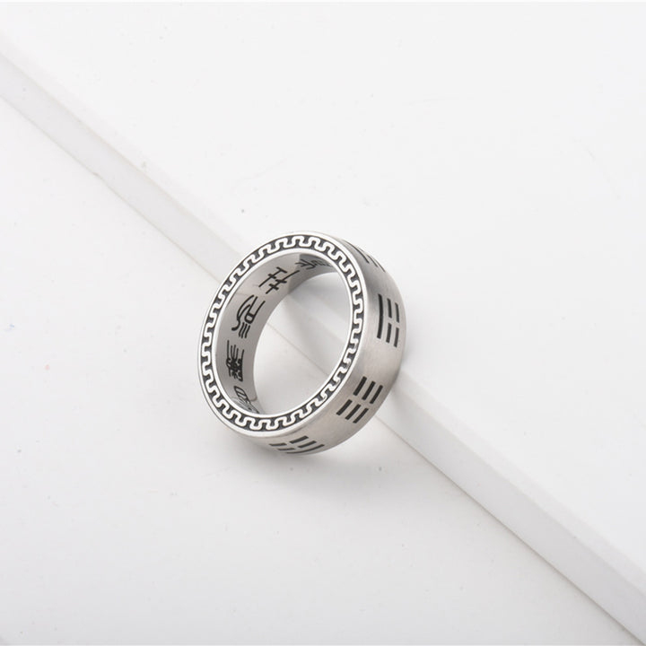 taoist bagua titanium silver feng shui protection ring