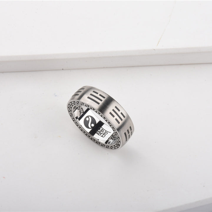 taoist bagua titanium silver feng shui protection ring