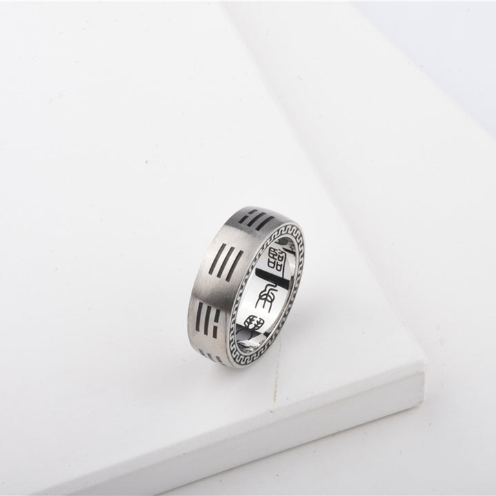 taoist bagua titanium silver feng shui protection ring