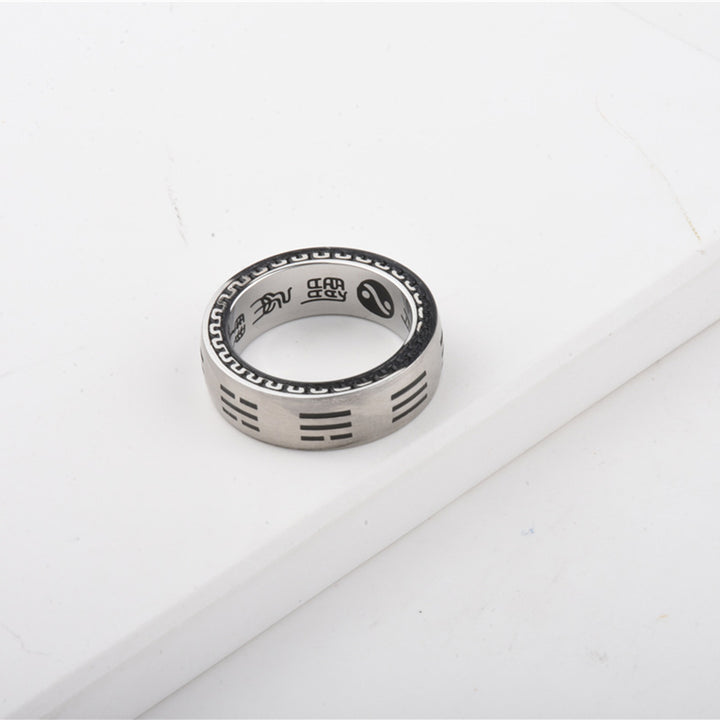 taoist bagua titanium silver feng shui protection ring