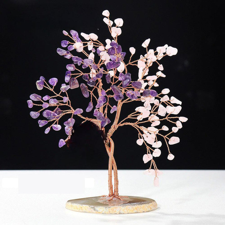 two color couple crystal bonsai tree with agate base