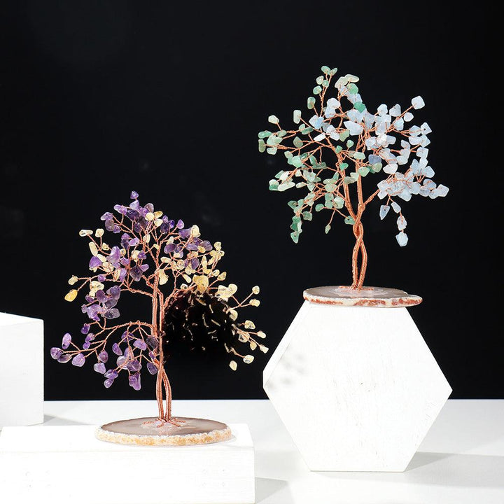 two color couple crystal bonsai tree with agate base