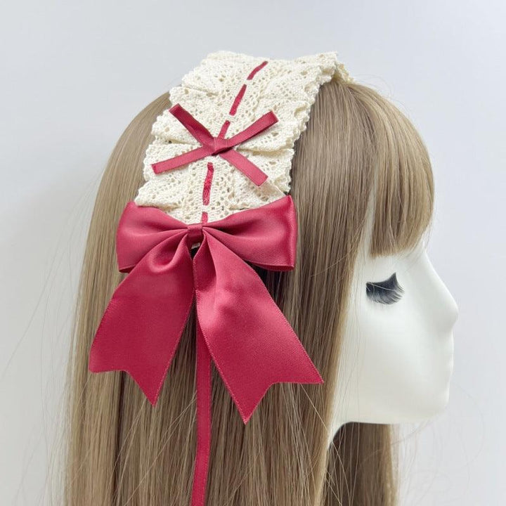 vintage gothic lolita white and red bow headband