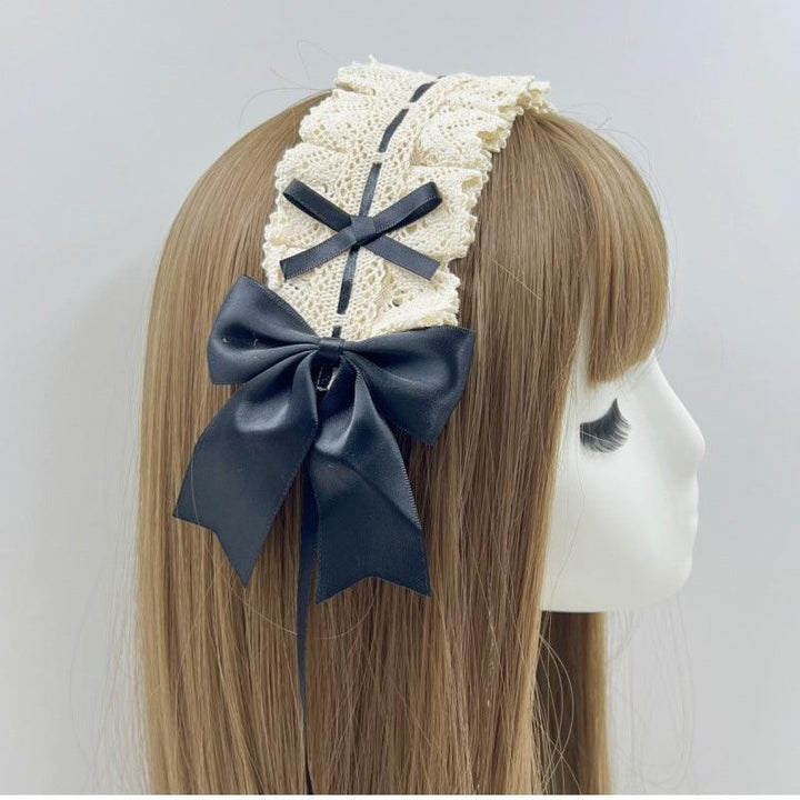 vintage gothic lolita white and black bow headband