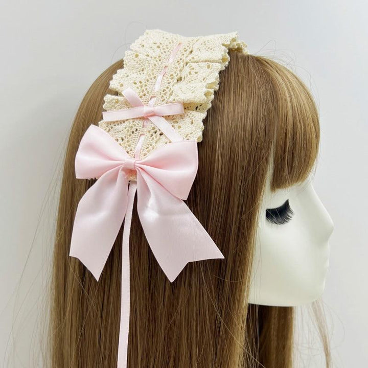 vintage gothic lolita white and pink bow headband