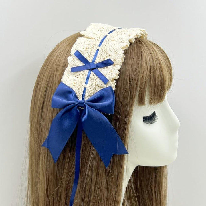 vintage gothic lolita white and blue bow headband