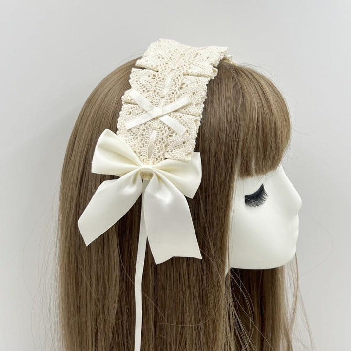 vintage gothic lolita white and beige bow headband