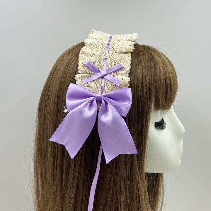 vintage gothic lolita white and purple bow headband