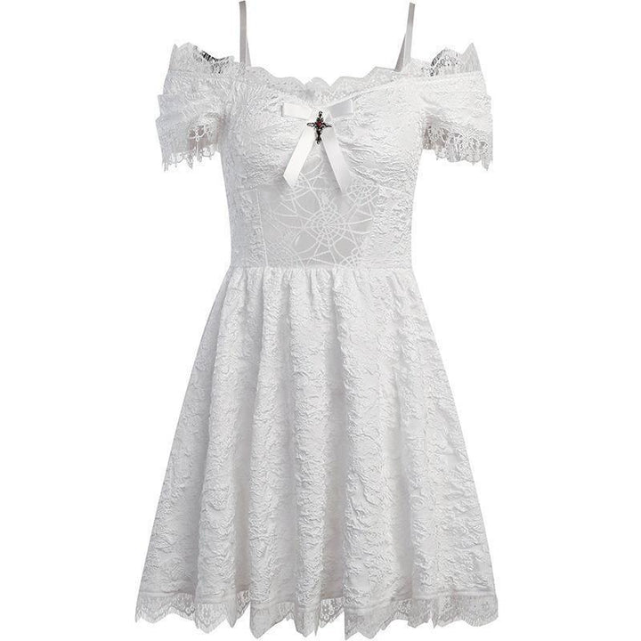 white gothic lolita lace sleeveless short dress