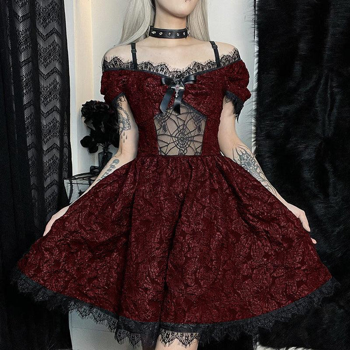 dark red gothic lolita lace sleeveless short dress