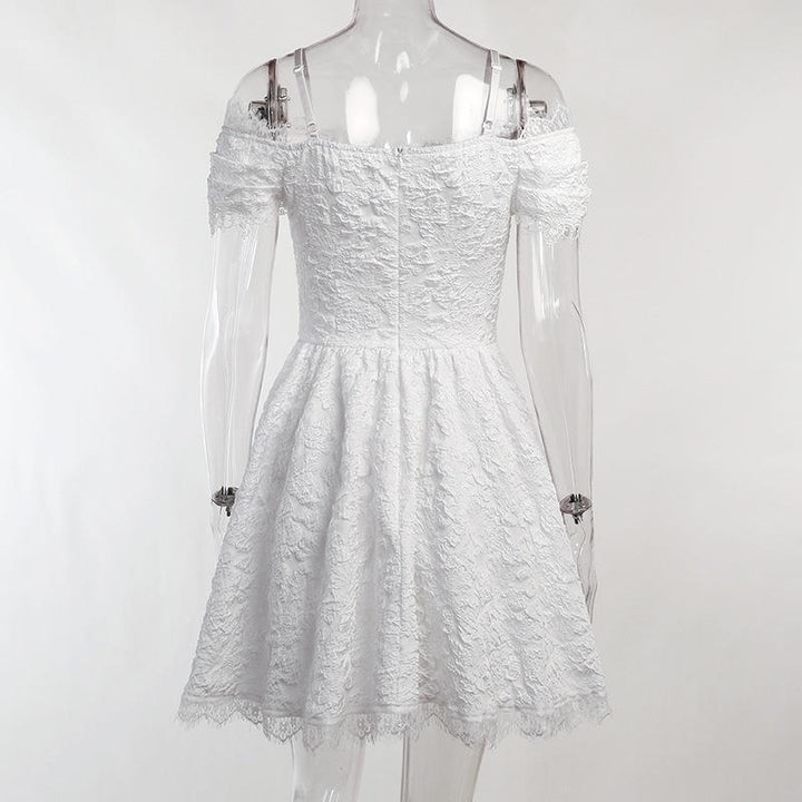 details of white gothic lolita lace sleeveless short dress