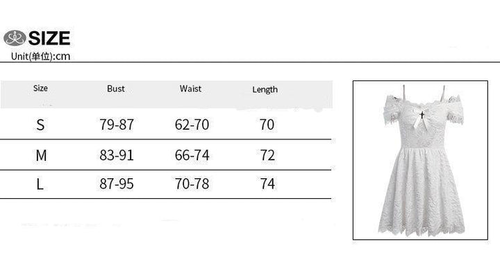 size chart of white gothic lolita lace sleeveless short dress