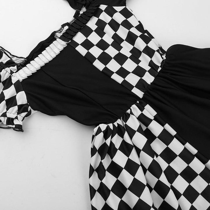 details of women black and white gothic princess short corset dress