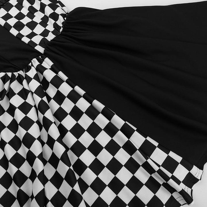 details of women black and white gothic princess short corset dress