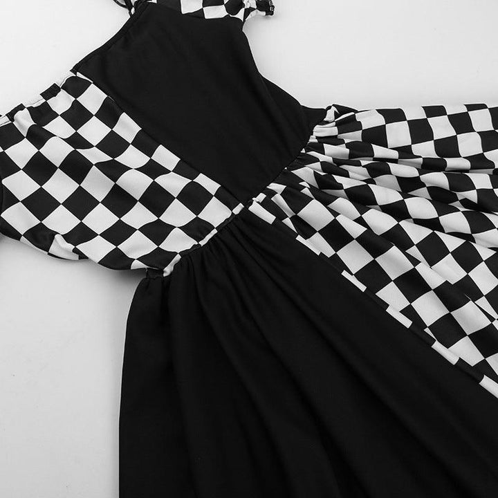 details of women black and white gothic princess short corset dress