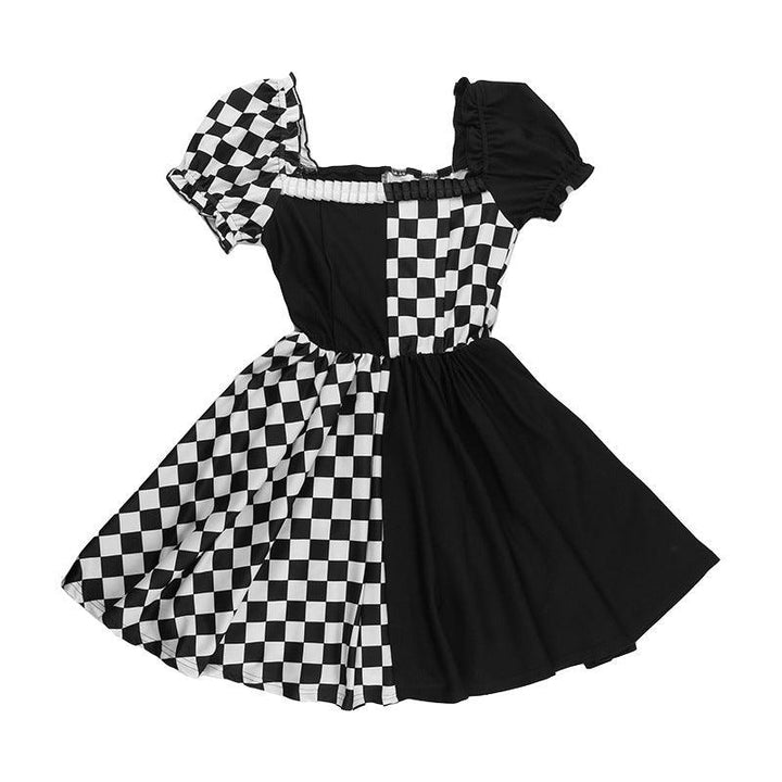 details of women black and white gothic princess short corset dress