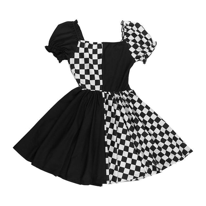 details of women black and white gothic princess short corset dress