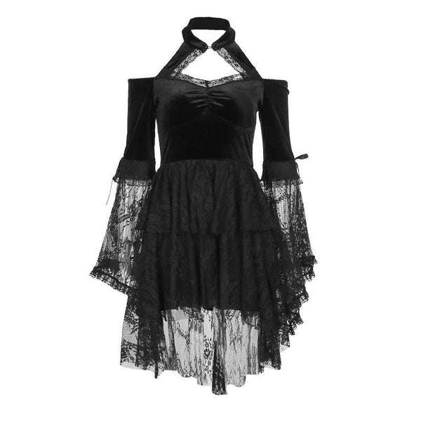 women black long sleeve gothic sexy lace dress