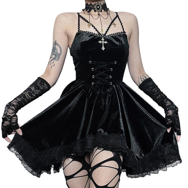 women black gothic velvet vampire sleeveless dress