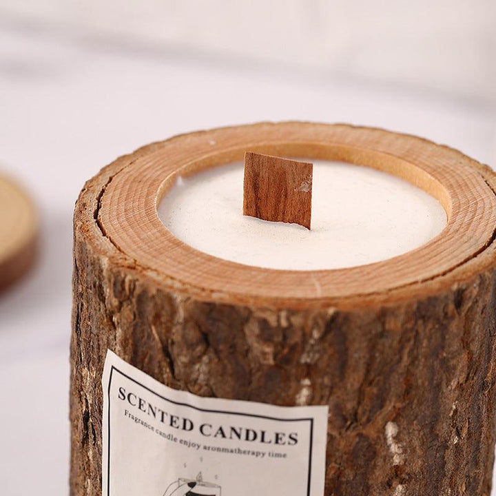 details of wooden cup aromatherapy scented candle