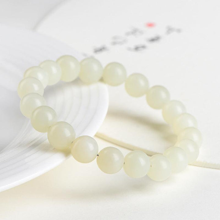 xinjiang hetian jade honey colored white jade bead bracelet