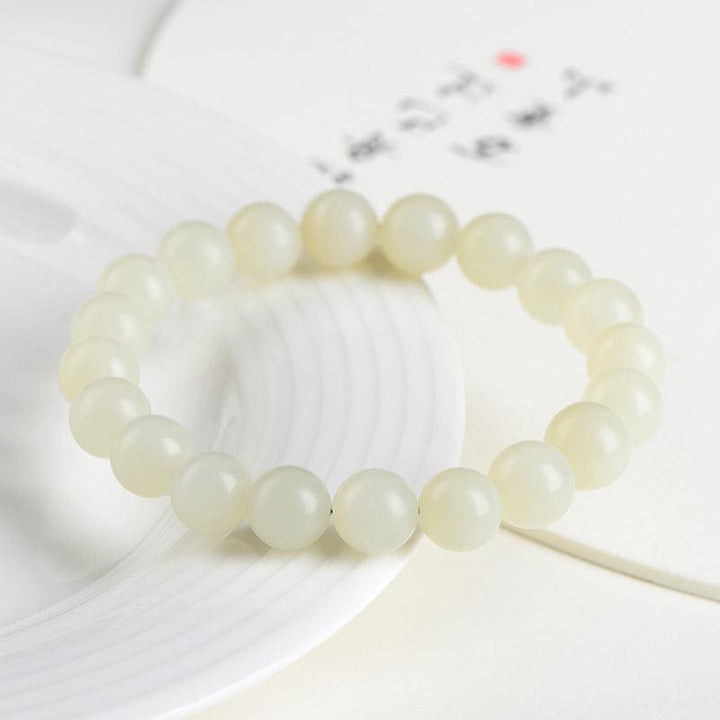 xinjiang hetian jade honey colored white jade bead bracelet