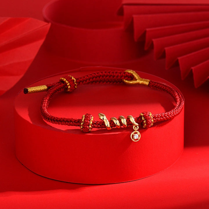 year of snake 925 silver red and black lucky string bracelet