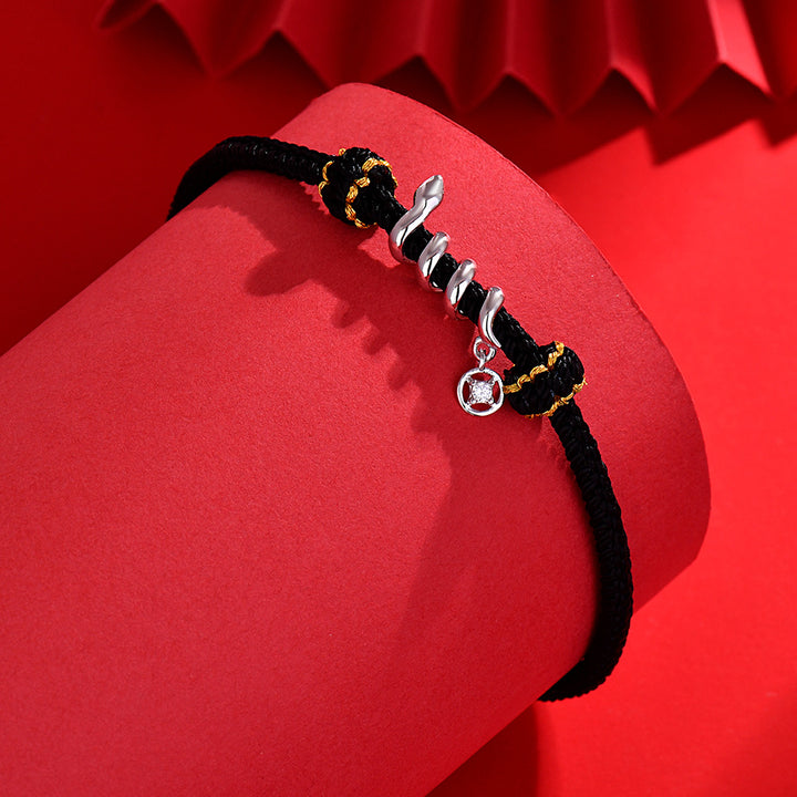 year of snake 925 silver red and black lucky string bracelet